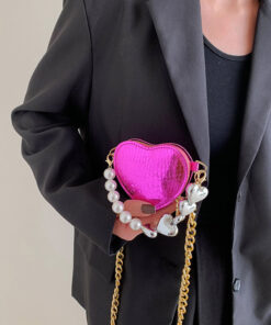 Alternative view of Mini Love-shape Pearls Handbag Fashion Cute Chain Lipstick Bag Women's Bright Candy Color Shoulder Messenger Bag