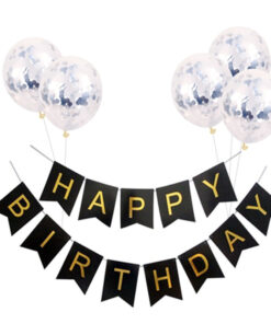 Happy Birthday Lettering Banner Rose Gold Multicolored Balloons
