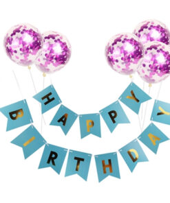 Alternative view of Happy Birthday Lettering Banner Rose Gold Multicolored Balloons