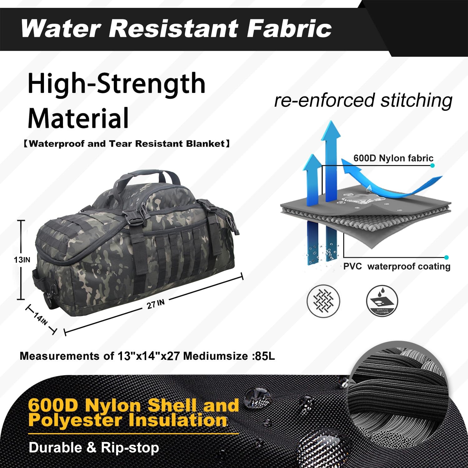 3 In 1 Military Backpack Travel Duffle Bag For Weekender Gym Traveling Workout Deployment - Image 3