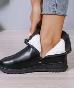 Alternative view of Winter Fleece Boots With Side Zipper Design Fashion Simple Non-slip Ankle Boots For Women Warm Pu Leather Shoes