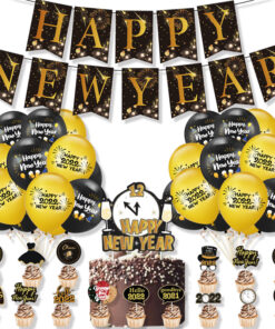 Decorative Balloons Banners And Happy New Year Set For The New Year Party In