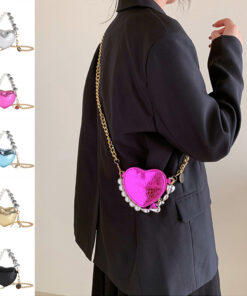 Mini Love-shape Pearls Handbag Fashion Cute Chain Lipstick Bag Women's Bright Candy Color Shoulder Messenger Bag