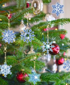 Alternative view of 12Pcs Snowflake Rhinestone Painting Keychain Kits 5D DIY Double Sided Xmas Tree Ornaments