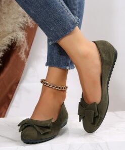 Rubber Plus Size Flat Casual Shoes Women Suede Bow Round Head Gommino