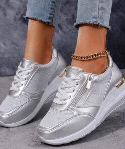Women's Lace-up Casual Shoes FFashion Side Zipper Design Thick-soled Shoes Walking Running Sports Sneakers