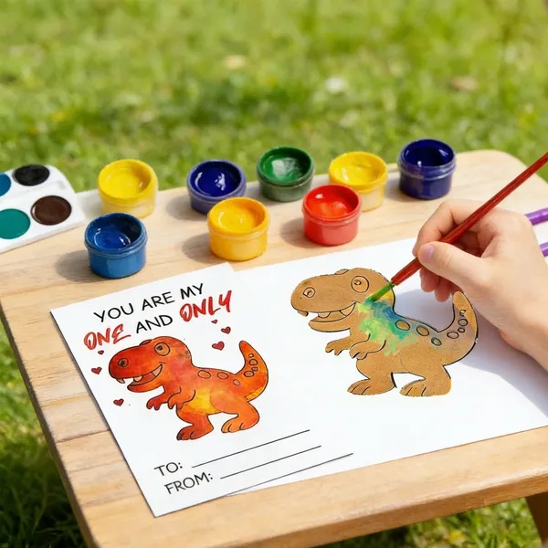 28PCS Valentine’s Day Cards for Kids w/ Dinosaur Wood Painting Craft Kit Classroom Exchange Gifts - Image 5