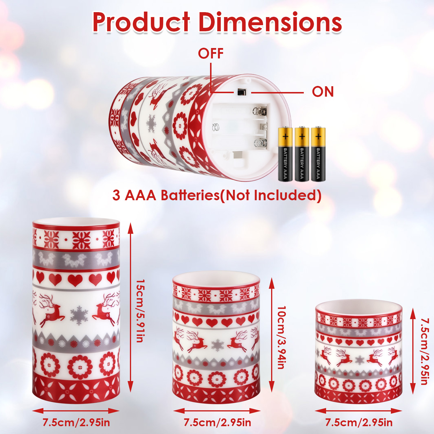 3Pack Christmas Flameless LED Pillar Candles Deer Flickering Lights w/ Remote Timer 3 Modes - Image 4