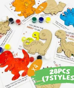 Alternative view of 28PCS Valentine’s Day Cards for Kids w/ Dinosaur Wood Painting Craft Kit Classroom Exchange Gifts